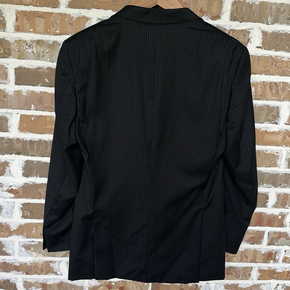 Joseph Abboud Loro Piana Blazer Sport Jacket Wool Men's Size 44L Black Pinstripe